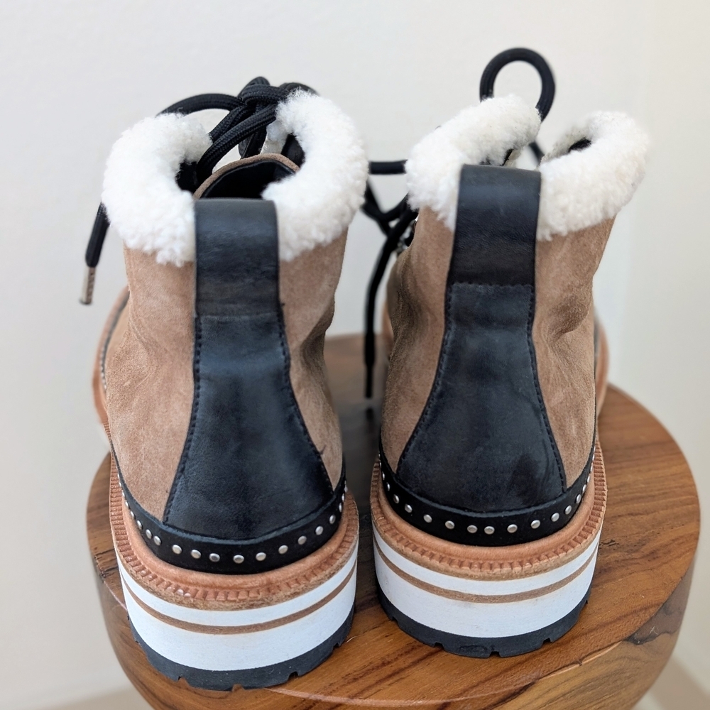 Rag & Bone Compass Shearling Tie Front Booties In Tan/Black, Size 9 - Picture 6 of 8